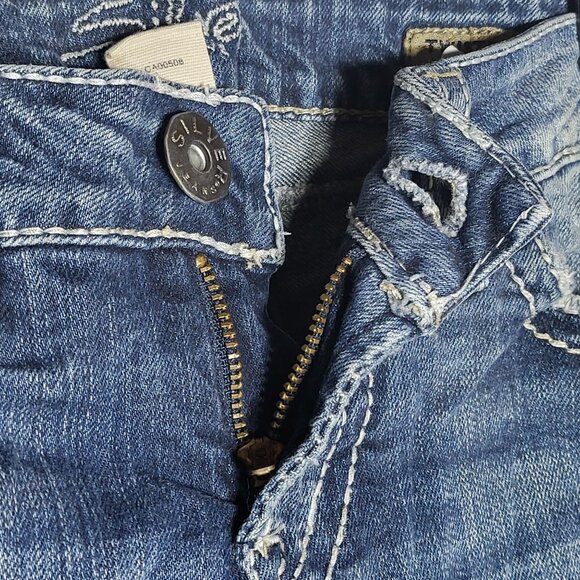 Silver Jeans Twisted Bootcut Reworked Denim Blue Jean Bermuda Shorts Size 26 - Picture 11 of 12